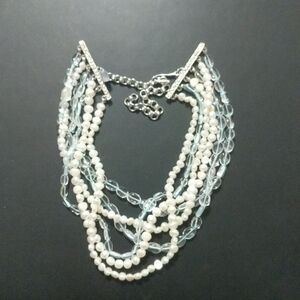 Vintage Kenneth Lane Freshwater Pearl and Blue Topaz Choker Statement Necklace